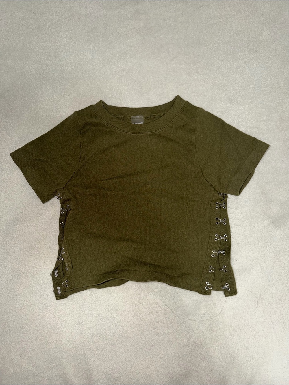 Olive Green Lace-Up Crop Top - Women